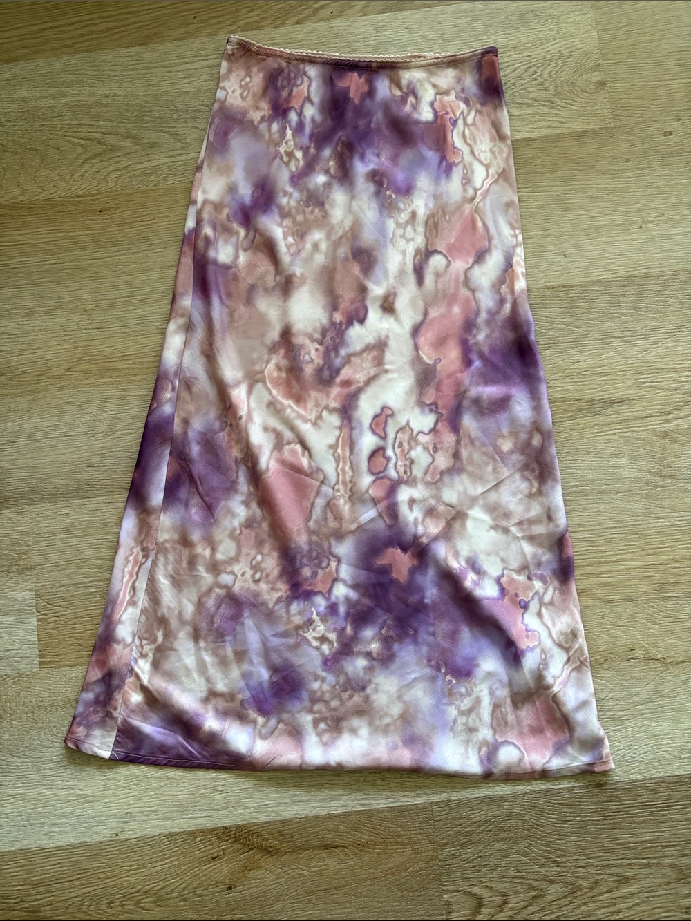 Tie-Dye Satin Midi Skirt in Pink and Purple